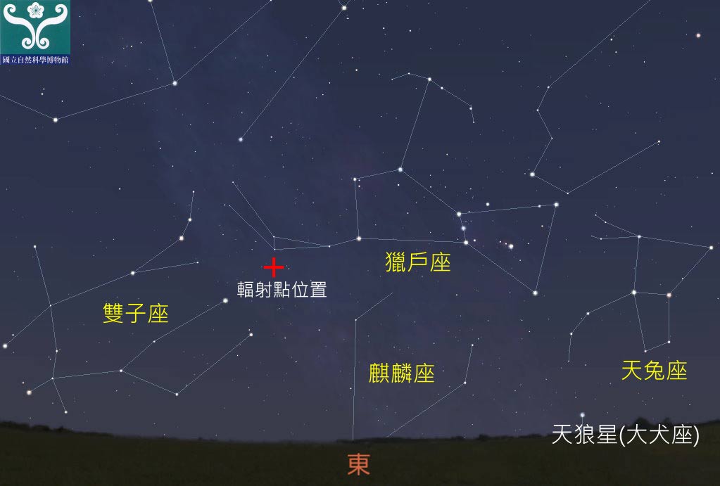圖二 「獵戶座流星雨」輻射點位置。 圖二 「獵戶座流星雨」輻射點位置。