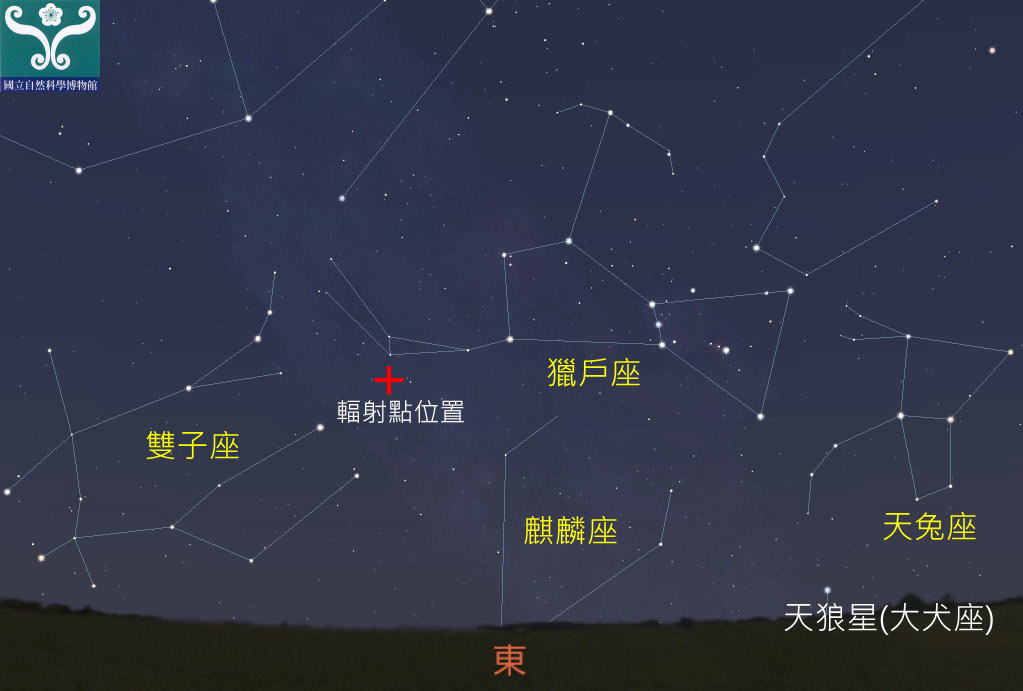 圖二 「獵戶座流星雨」輻射點位置。 圖二 「獵戶座流星雨」輻射點位置。