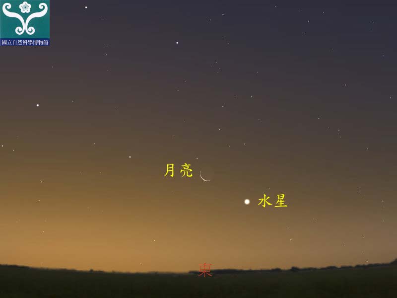 圖五 水星西大距及 水星合月示意圖。