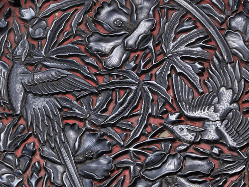 剔黑花鳥漆紋盤-1