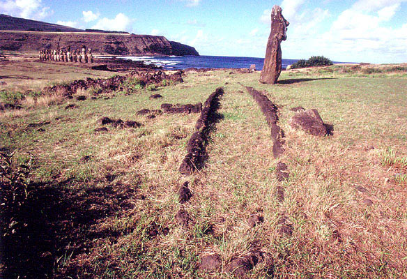 Archeological site of Lorcha on the Polynesian Easter Island.