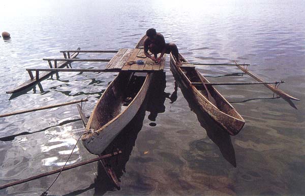 Outrigger ships in Bismarck Archipelago.